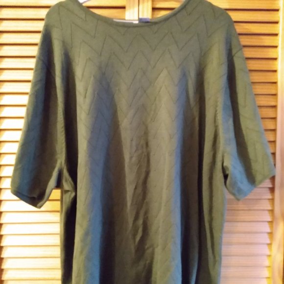 Olive Green Chevron Pattern Scoop Neck Sweater 4x - Picture 1 of 4